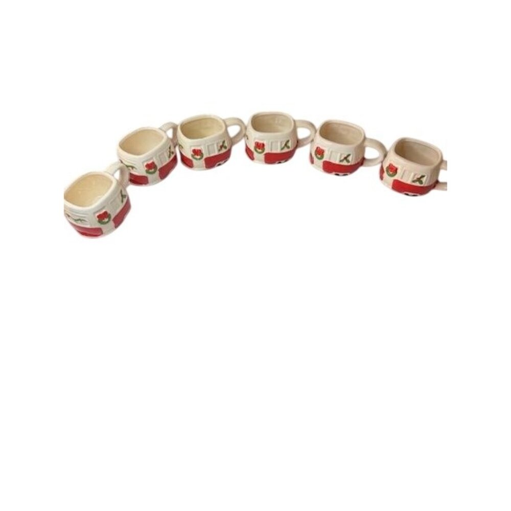 Set Of 6 Ceramic Holiday Camper Mugs With Festive Decorations